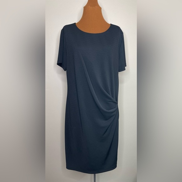 Banana Republic Short Sleeve Ruched Black Dress Size Large - Picture 1 of 8